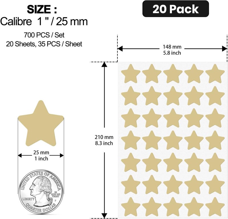 FINDAT Kraft Star Stickers 1 Inch Vinyl Kids Reward Sticker Adhesive Removable Waterproof Reusable Small Stars Labels for Children Student School Classroom Teacher Supplies 700 PCS - Image 2